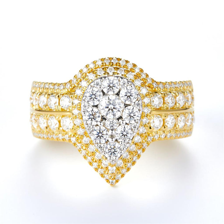 1.38 Ct. Moissanite Sterling Silver (Yellow). Pear Shaped Ring. (Women). Size 7.5