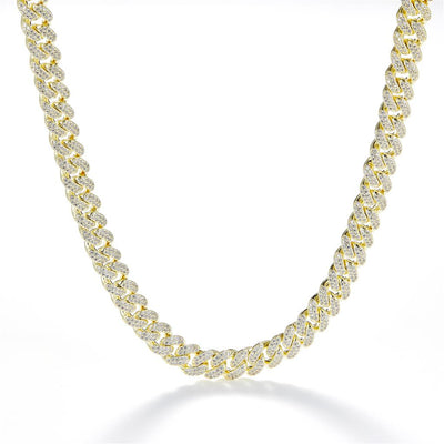 9.899 Ct. Diamond 14 Kt Gold (Yellow). Cuban Link Chain. (Unisex). 24 in Long. 7 mm Wide