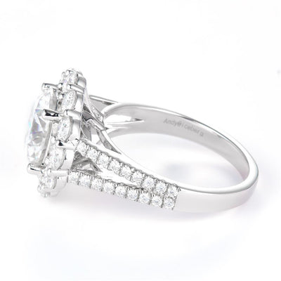 5.15 Ct. Moissanite Sterling Silver (White). Halo Style Solitaire Ring. (Women). Size 7.5