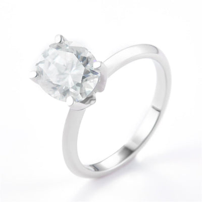 2.826 Ct. Moissanite Sterling Silver (White). Solitaire with Oval Cut Center Stone Ring. (Women). Size 7.5