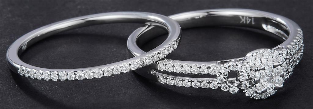 0.347 Ct. Diamond 14 Kt Gold (White). Womens Engagement + Wedding Band Wedding Set. Size 7.5