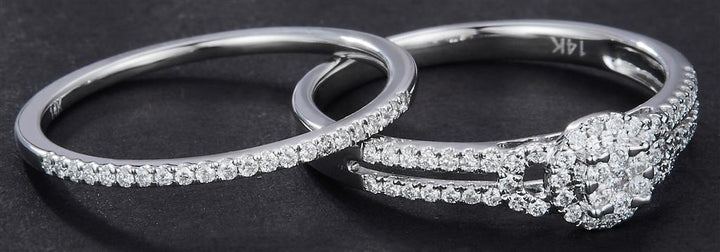 0.347 Ct. Diamond 14 Kt Gold (White). Womens Engagement + Wedding Band Wedding Set. Size 7.5