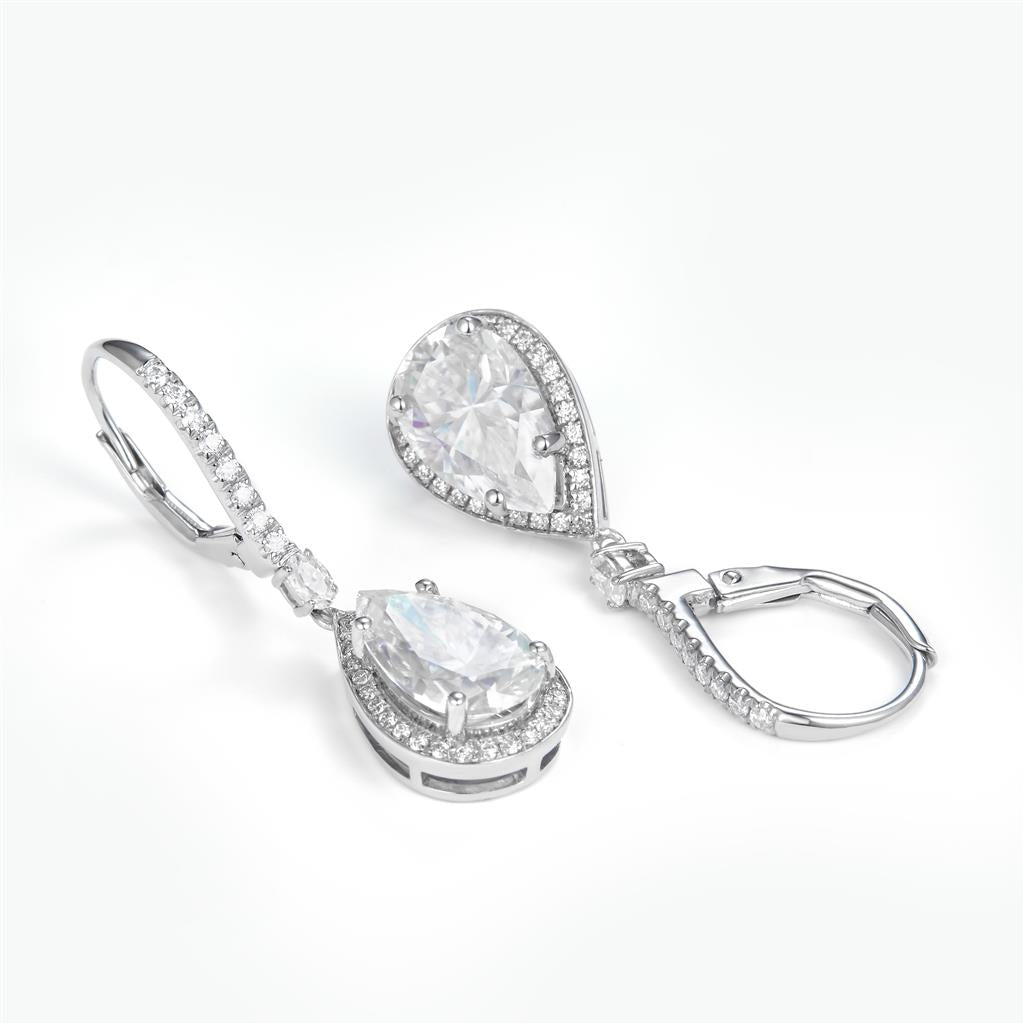 4.7025 Ct. Moissanite Sterling Silver (White). Dangling Tear Drops Earrings. (Women).