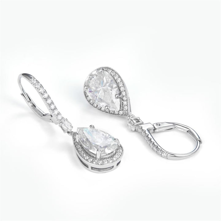 4.7025 Ct. Moissanite Sterling Silver (White). Dangling Tear Drops Earrings. (Women).