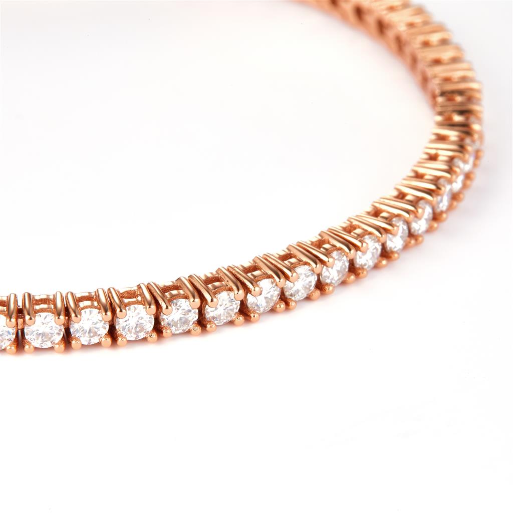 3.06 Ct. Moissanite. Sterling Silver (Rosé). Rose Gold Plated Tennis Bracelet. (Women). 7 in Long. 3 mm Wide