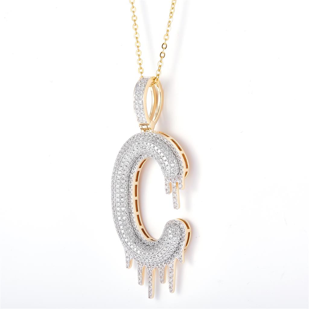 1.54 Ct. Diamond 14 Kt Gold (Yellow). Big Initial Letter/Alphabet "C" with Drip Pendant. (Men).