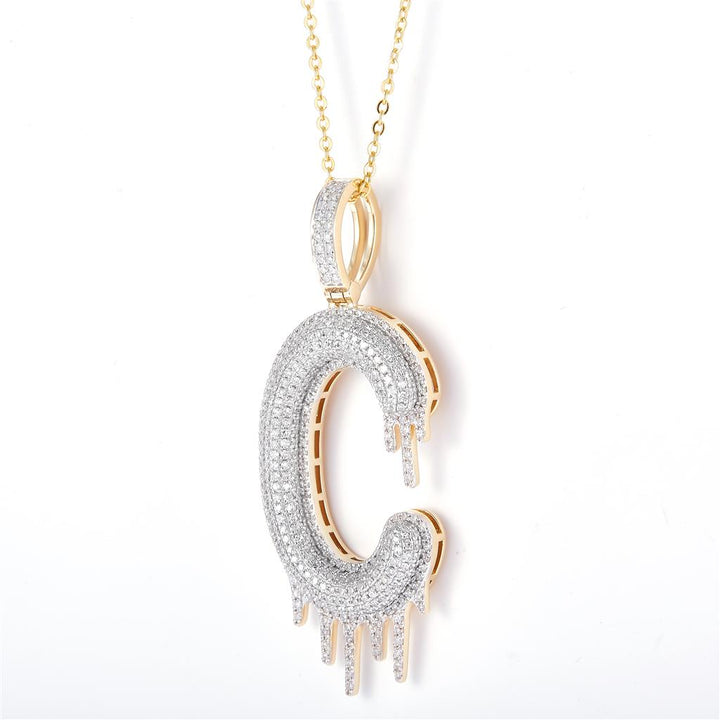 1.54 Ct. Diamond 14 Kt Gold (Yellow). Big Initial Letter/Alphabet "C" with Drip Pendant. (Men).