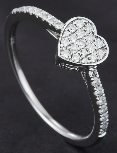 0.26 Carats. Diamond 14 Kt Gold (White). Heart Style Ring. (Women). Si