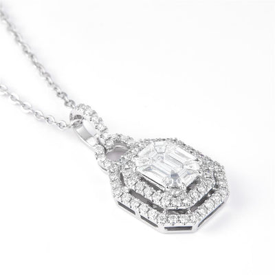 2 Ct. Diamond 18 Kt Gold (White). Emerald & Pie Cut Royalty/Princess Style Dangling Pendant. (Women).