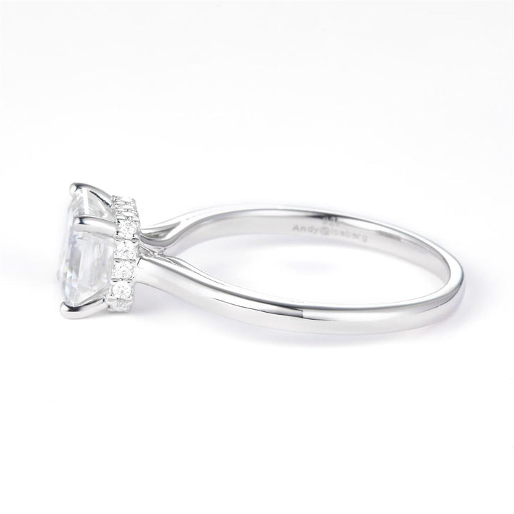 1.893 Ct. Moissanite Sterling Silver (White). Solitaire with Emerald Cut Center Stone Ring. (Women). Size 7.5