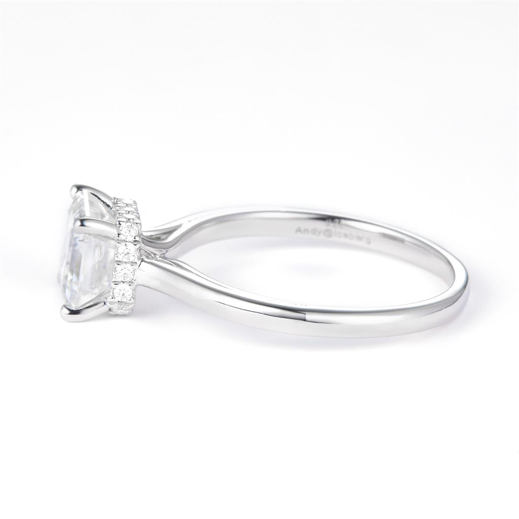 1.893 Ct. Moissanite Sterling Silver (White). Solitaire with Emerald Cut Center Stone Ring. (Women). Size 7.5