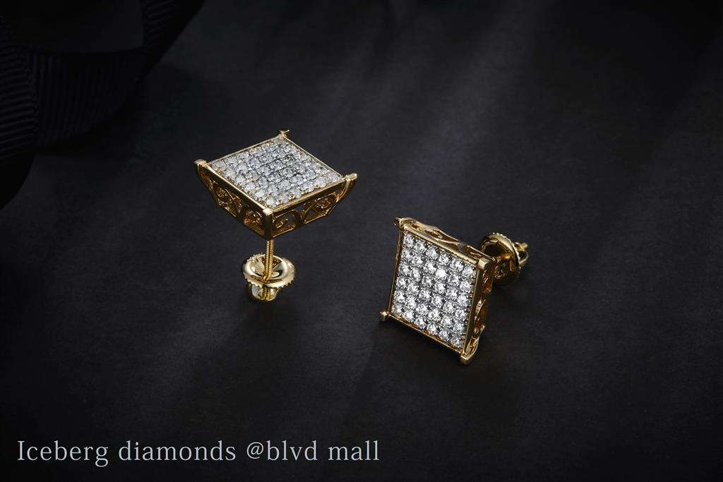 1.05 Ct. Diamond 14 Kt Gold (Yellow). Studs Earrings. (Unisex).
