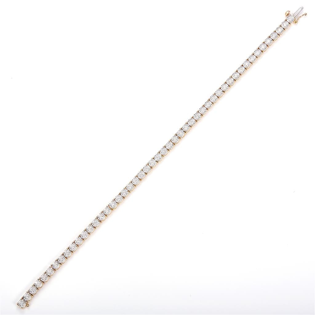 1.08 Ct. Diamond 10 Kt Gold (Yellow). Tennis with Illusion Setting Bracelet. (Unisex). 7 in Long. 3.7 mm Wide