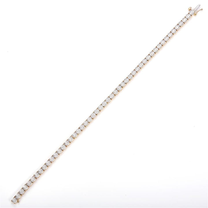 1.08 Ct. Diamond 10 Kt Gold (Yellow). Tennis with Illusion Setting Bracelet. (Unisex). 7 in Long. 3.7 mm Wide