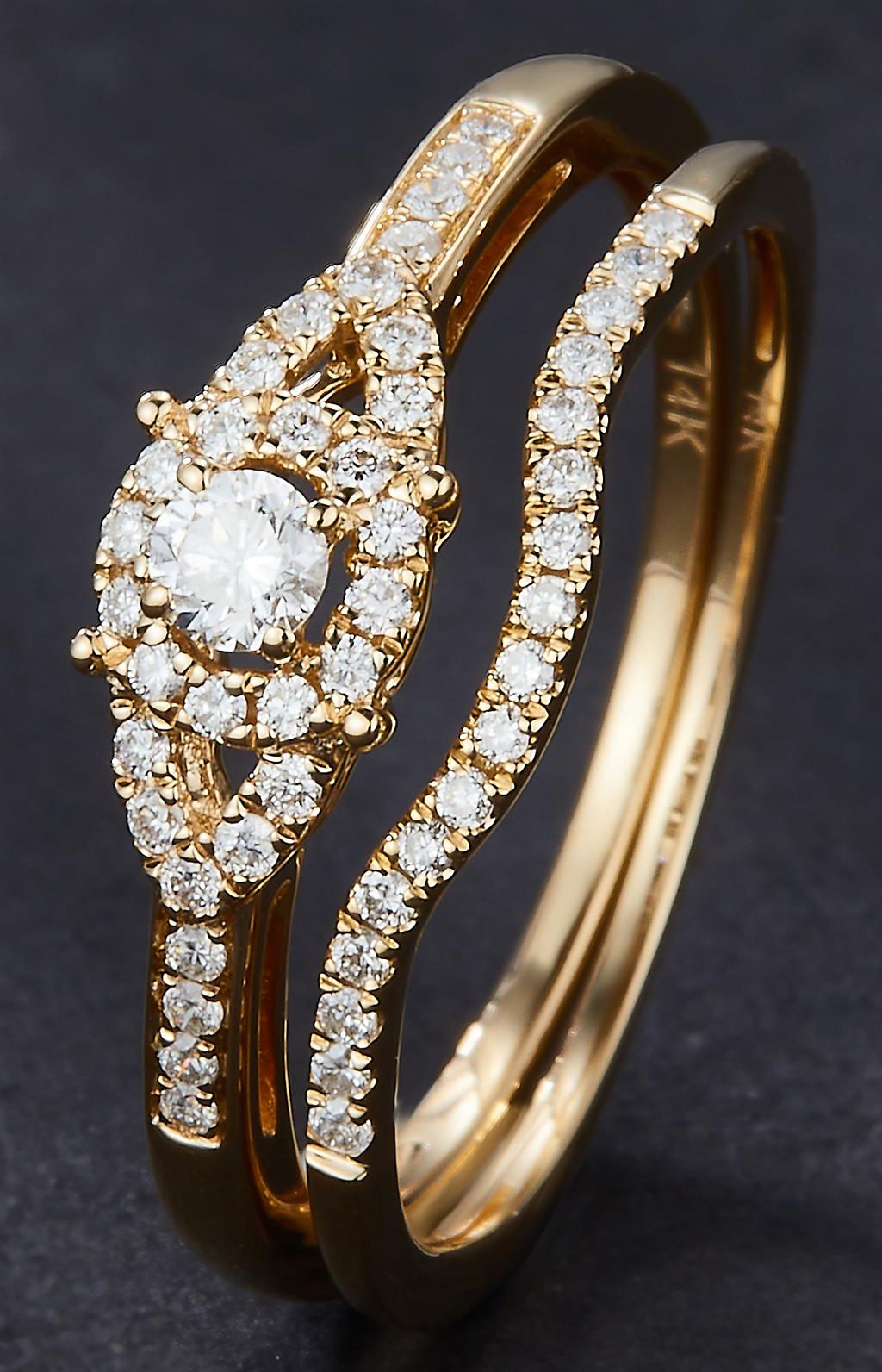 0.315 Ct. Diamond 14 Kt Gold (Yellow). Womens Engagement + Wedding Band Wedding Set. Size 7.5