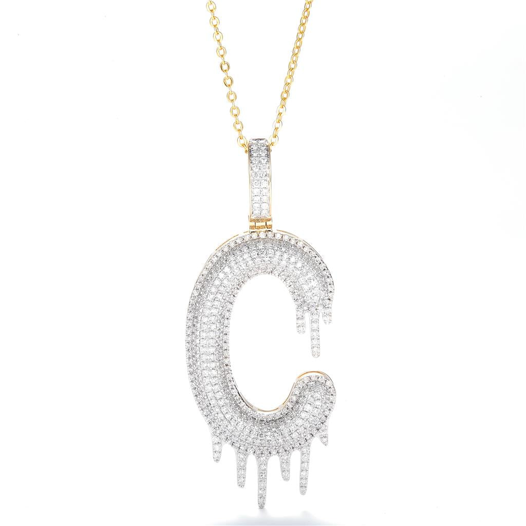 1.54 Ct. Diamond 14 Kt Gold (Yellow). Big Initial Letter/Alphabet "C" with Drip Pendant. (Men).