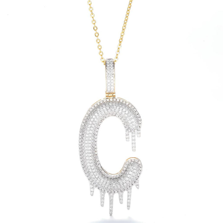 1.54 Ct. Diamond 14 Kt Gold (Yellow). Big Initial Letter/Alphabet "C" with Drip Pendant. (Men).