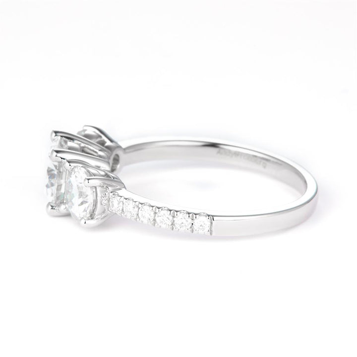 2.17 Ct. Moissanite Sterling Silver (White). 3-stone Style Ring. (Women). Size 7.5