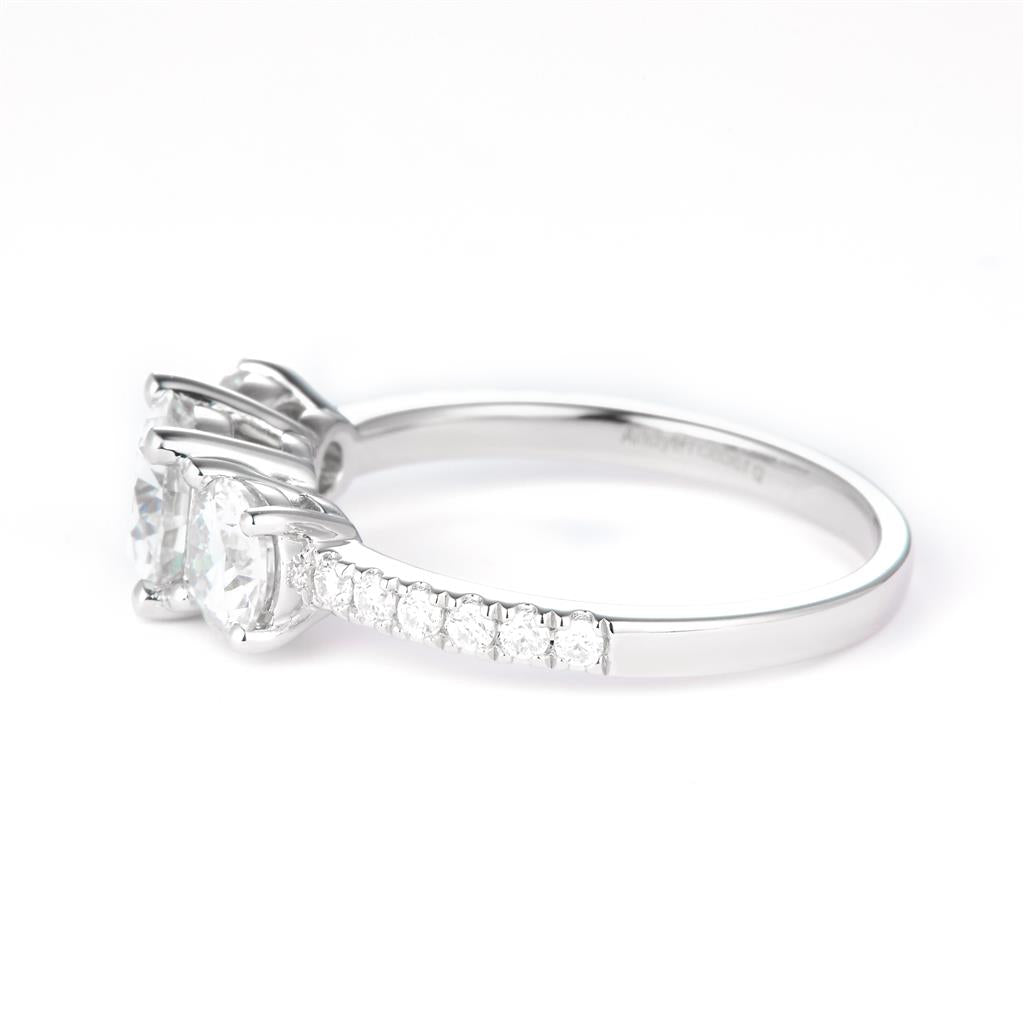 2.17 Ct. Moissanite Sterling Silver (White). 3-stone Style Ring. (Women). Size 7.5