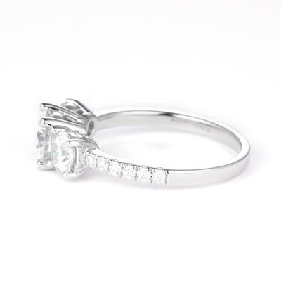 2.17 Ct. Moissanite Sterling Silver (White). 3-stone Style Ring. (Women). Size 7.5