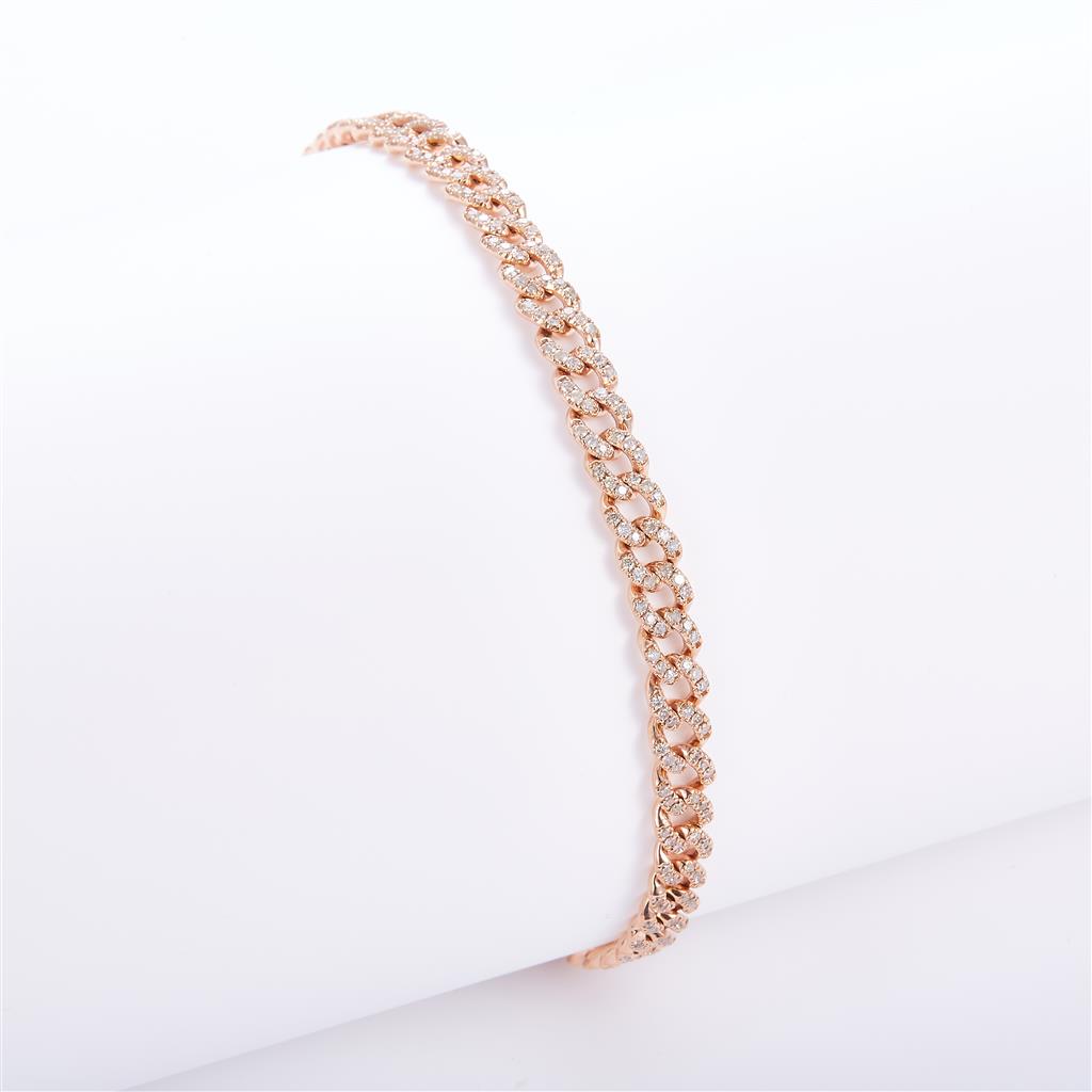 1.38 Ct. Diamond 14 Kt Gold (Rosé). Solid Cuban Link Bracelet. (Unisex). 8 in Long. 5 mm Wide