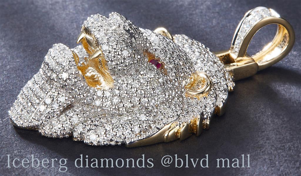 1.63 Ct. Diamond 14 Kt Gold (Yellow). Lion Head with Ruby Eyes Pendant. (Men).