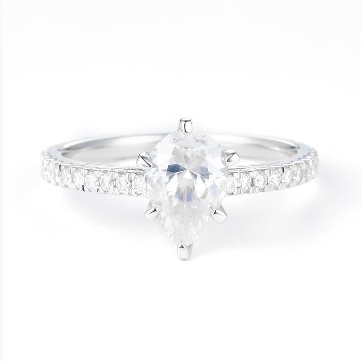 1.708 Ct. Moissanite Sterling Silver (White). Solitaire with Pear Cut Center Stone Ring. (Women). Size 7.5