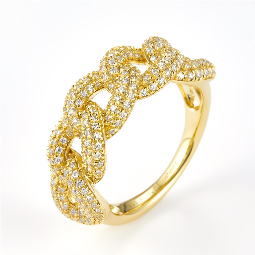 0.75 Ct. Moissanite Sterling Silver (Yellow). Cuban Chain Style Wedding Band Ring. (Unisex). Size 7.5