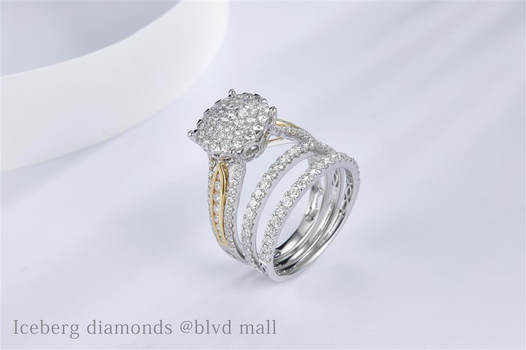1.913 Ct. Diamond 14 Kt Gold (Yellow and White). Trio Set (Engagement+ his/her Bands) Wedding Set. Size 7.5