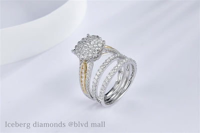 1.913 Ct. Diamond 14 Kt Gold (Yellow and White). Trio Set (Engagement+ his/her Bands) Wedding Set. Size 7.5