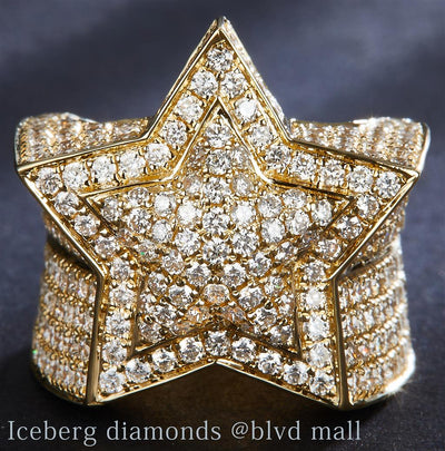 6.512 Ct. Diamond 10 Kt Gold (Yellow). Star Design Ring. (Men). Size 10
