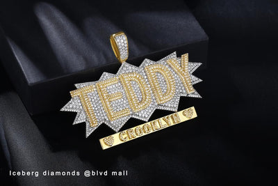 11 Carats. Cubic Zirconium Sterling Silver (Yellow). CUSTOM TEDDY Pendant. (Unisex).