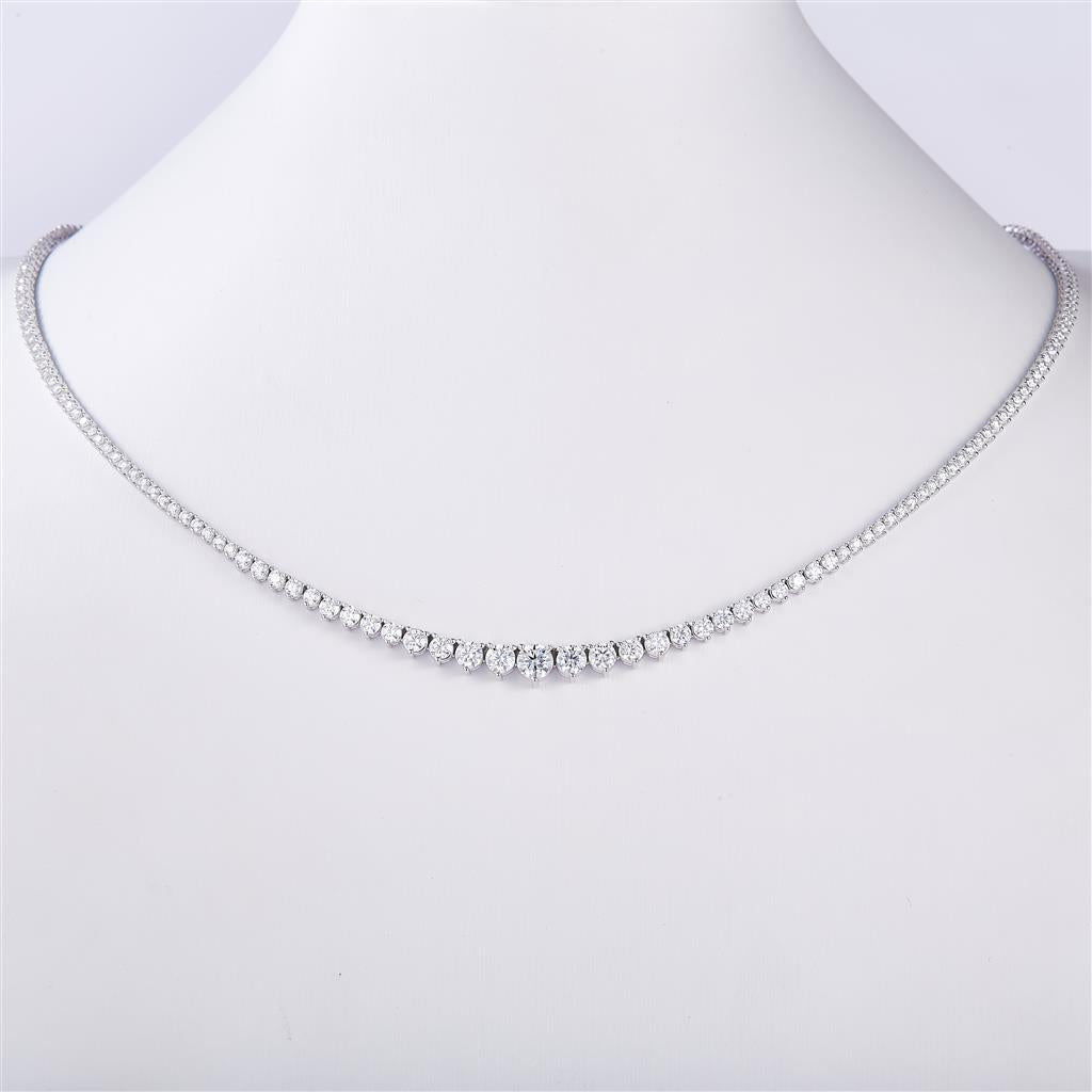 4.72 Ct. Moissanite 14 Kt Gold (White). Graduated Tennis Chain. (Women). 17 in Long. 5 mm Wide