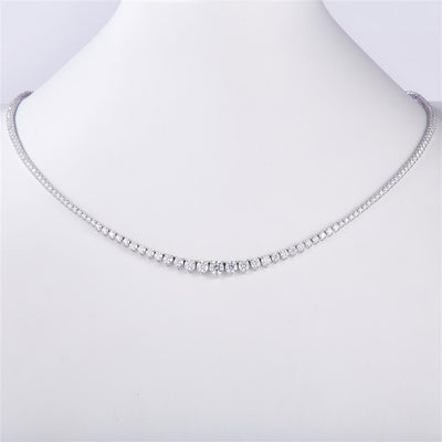 4.72 Ct. Moissanite 14 Kt Gold (White). Graduated Tennis Chain. (Women). 17 in Long. 5 mm Wide