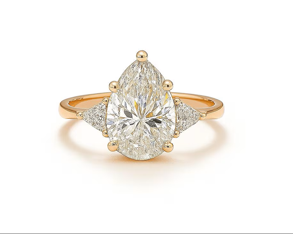 1.85 Ct. Diamond 14 Kt Gold (White). Pear-Triangle Ring. (Women). Size 7