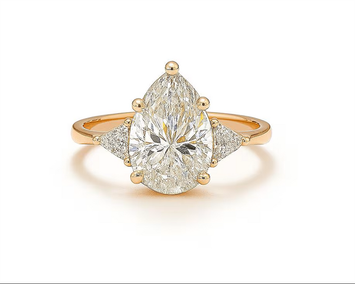 1.85 Ct. Diamond 14 Kt Gold (White). Pear-Triangle Ring. (Women). Size 7
