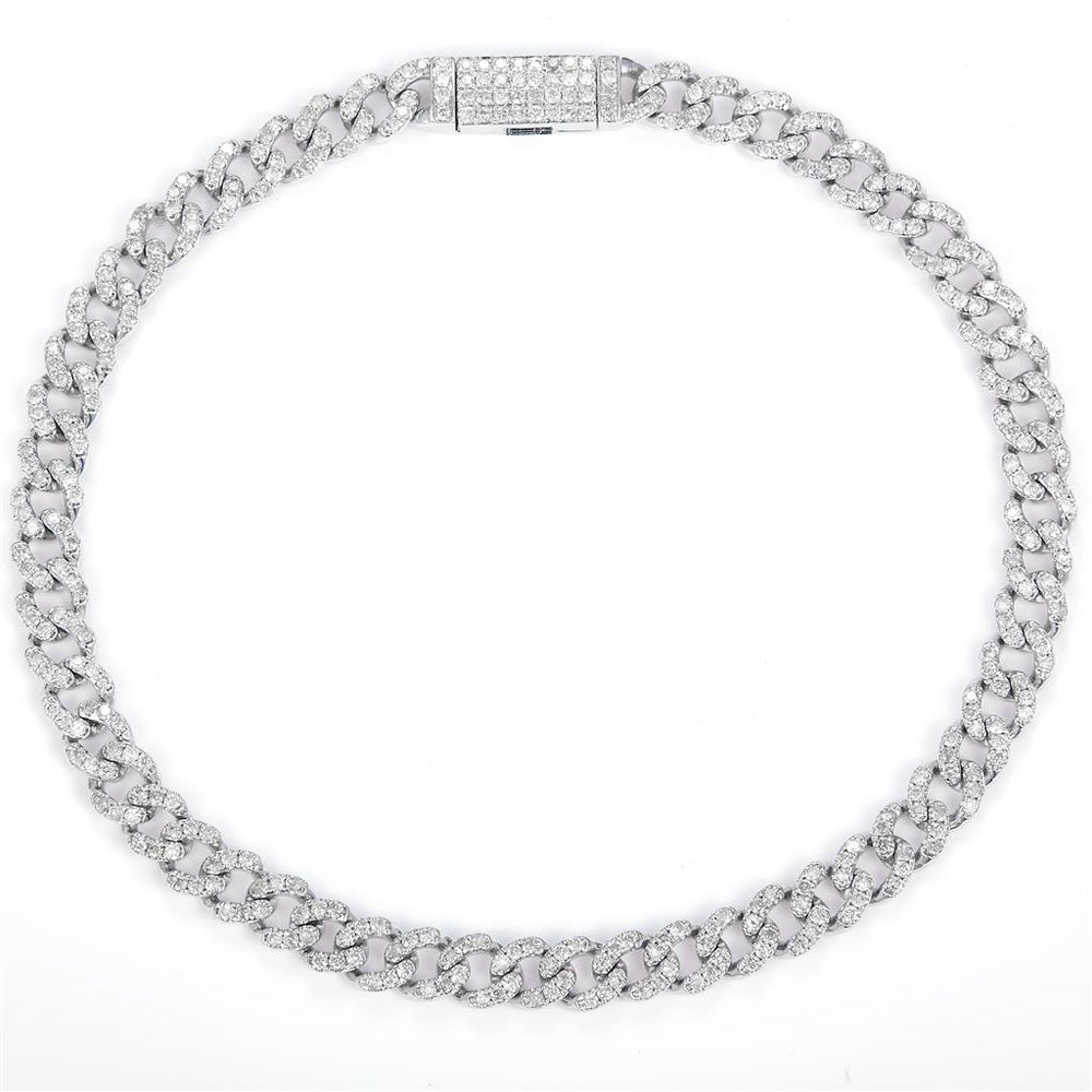 White gold diamond solid Cuban link bracelet