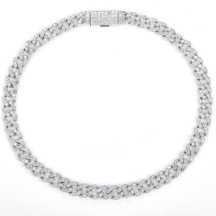 2 Ct. Diamond 14 Kt Gold (White). Solid Cuban Link Bracelet. (Unisex). 8 in Long. 5 mm Wide