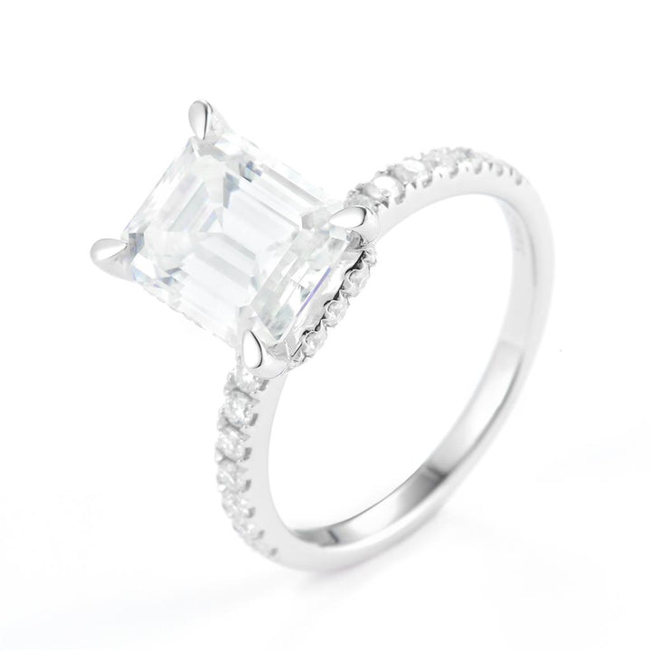 3.777 Ct. Moissanite Sterling Silver (White). Solitaire with Emerald Cut Center Stone Ring. (Women). Size 7.5
