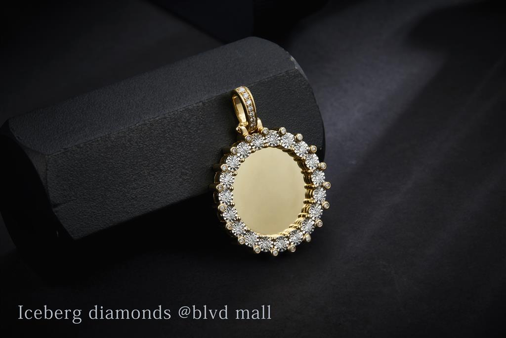 0.293 Ct. Diamond 10 Kt Gold (Yellow). Customizable Picture Pendant with Diamond Bezel Pendant. (Unisex).