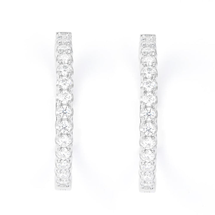 2.82 Ct. Moissanite Sterling Silver (White). Hinged Hoop with Snap Fastening Earrings. (Women).