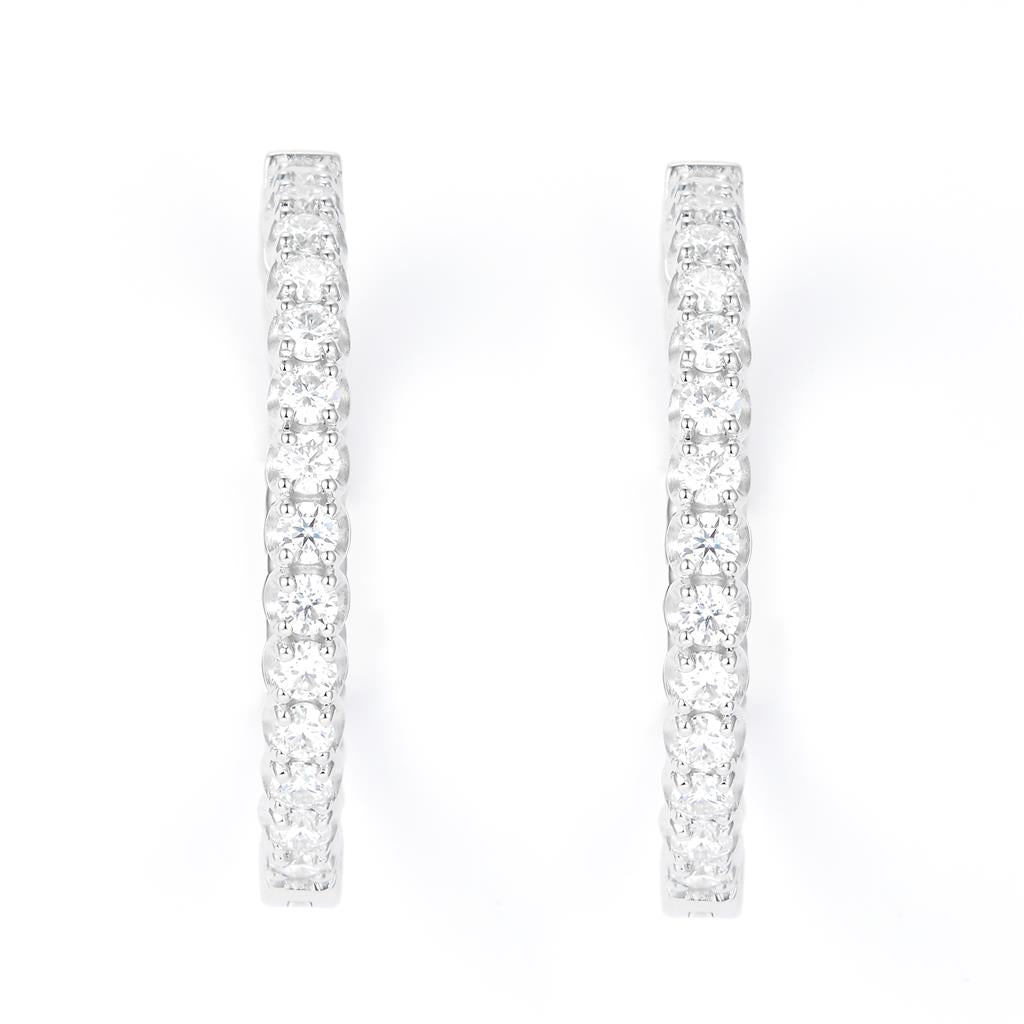 2.82 Ct. Moissanite Sterling Silver (White). Hinged Hoop with Snap Fastening Earrings. (Women).