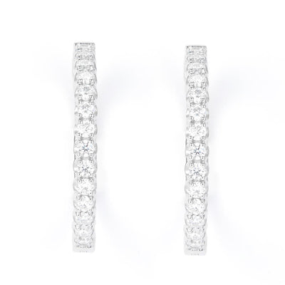 2.82 Ct. Moissanite Sterling Silver (White). Hinged Hoop with Snap Fastening Earrings. (Women).