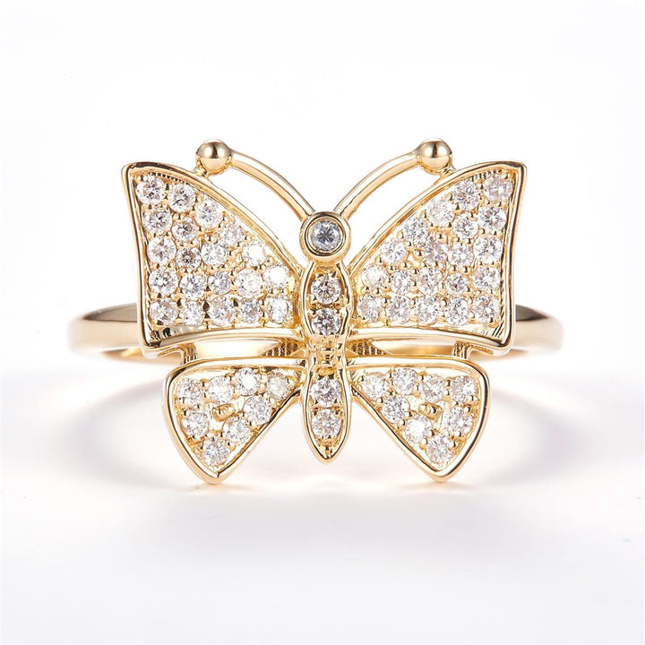 0.38 Ct. Diamond 14 Kt Gold (Yellow). Butterfly Ring. (Women). Size 7.5