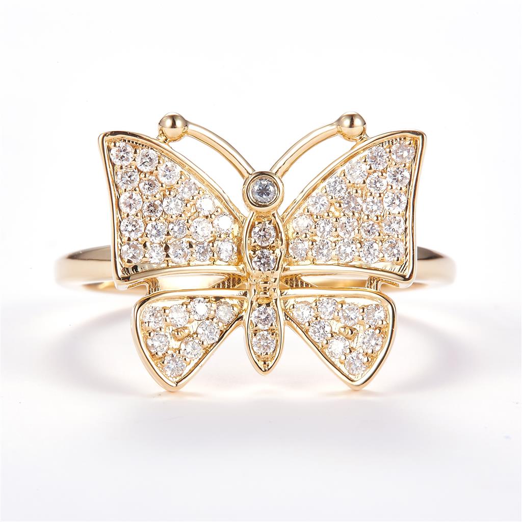 0.38 Ct. Diamond 14 Kt Gold (Yellow). Butterfly Ring. (Women). Size 7.5