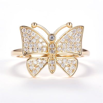 0.38 Ct. Diamond 14 Kt Gold (Yellow). Butterfly Ring. (Women). Size 7.5