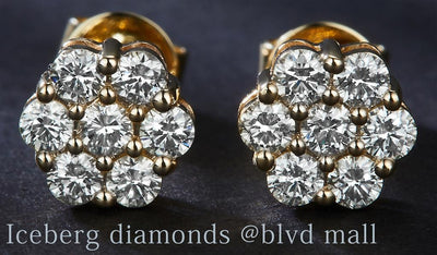 0.632 Ct. Diamond 14 Kt Gold (Yellow). Flower Style Studs Earrings. (Unisex).