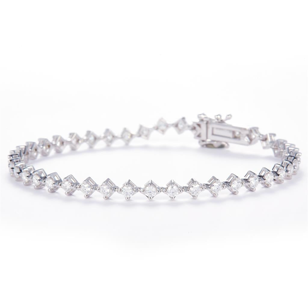 2 Ct. Moissanite 14 Kt Gold (White). Tennis Diamond-Shape Style Bracelet. (Women). 7 in Long. 3 mm Wide