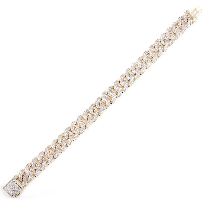 3.58 Ct. Diamond 10 Kt Gold (Yellow). Semi-Solid Cuban Link Bracelet. (Men). 8 in Long. 12.5 mm Wide