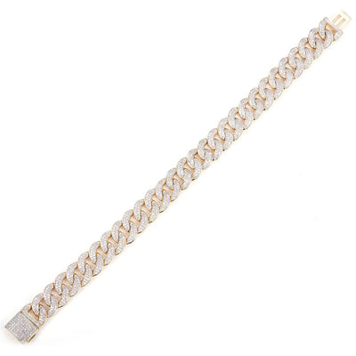 3.58 Ct. Diamond 10 Kt Gold (Yellow). Semi-Solid Cuban Link Bracelet. (Men). 8 in Long. 12.5 mm Wide